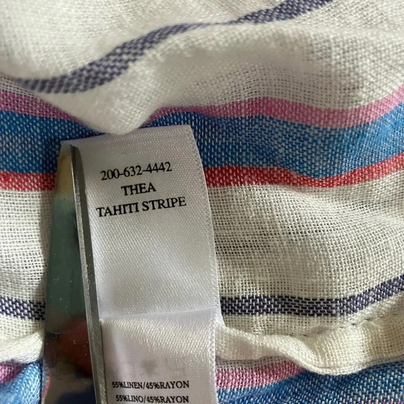 Rails Thea Tahiti Strip Linen Button-up Tie Shirt Small - Picture 10 of 10